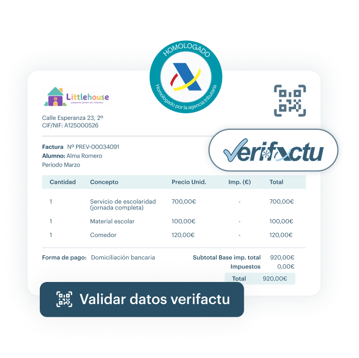 Interfaz de KinderUp mostrando compatibilidad con Verifactu
